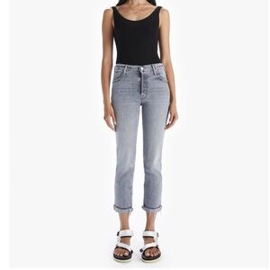 MOTHER The Scrapper Cuff Ankle Fray Women’s Gray Jeans with Distressed Details